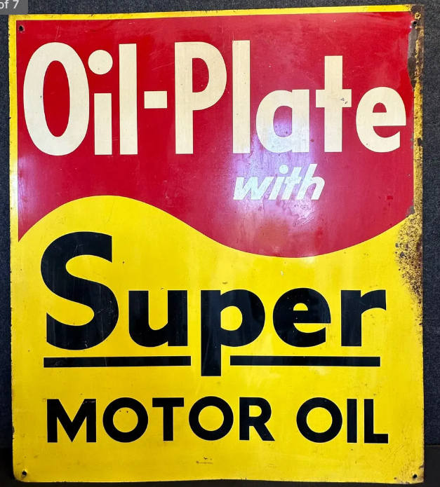 1950s Conoco Hottest Brand Going & Oil-Plate w/ Super Motor Oil DST Sign