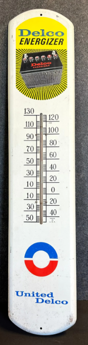 Delco Energizer 1960s United Delco Tube Thermometer