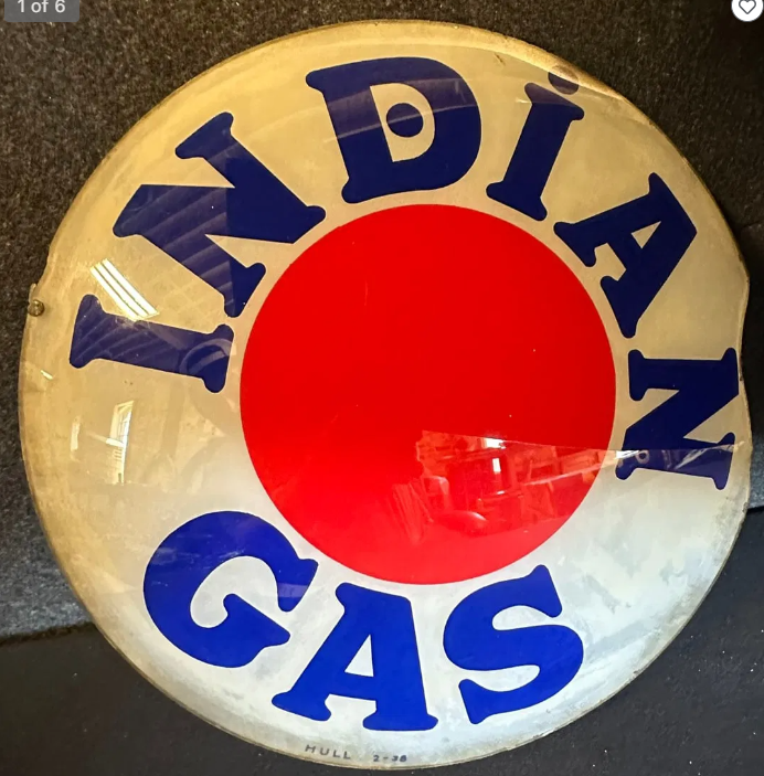 Indian Gas Single Glass 13.5″ Gas Pump Globe Lense by Hull Dated February 1938