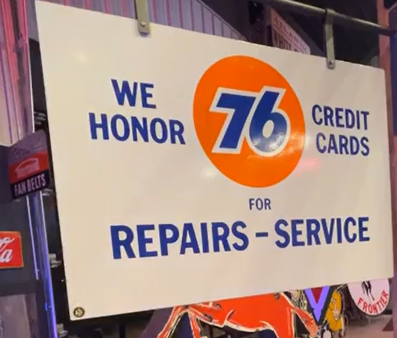 We Honor Union 76 Credit Cards DSP Hanging Sign
