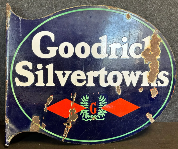 Goodrich Silvertowns Tires Double Diamond 1920s DSP Flange Sign