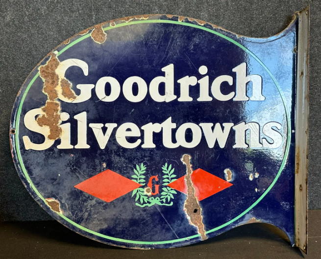 Goodrich Silvertowns Tires Double Diamond 1920s DSP Flange Sign