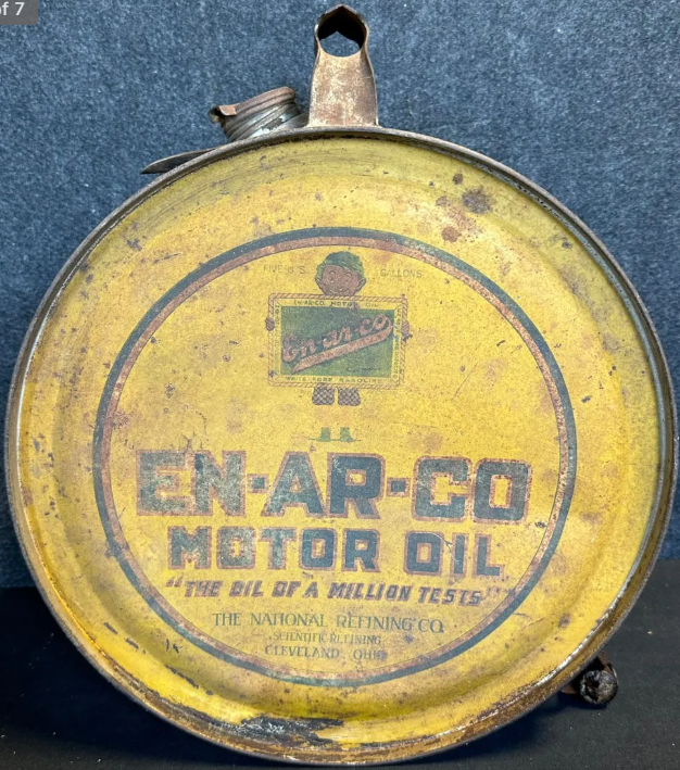 Enarco Motor Oil 1920s 5 Gallon Rocker Can by National Refining Co Cleveland Ohio