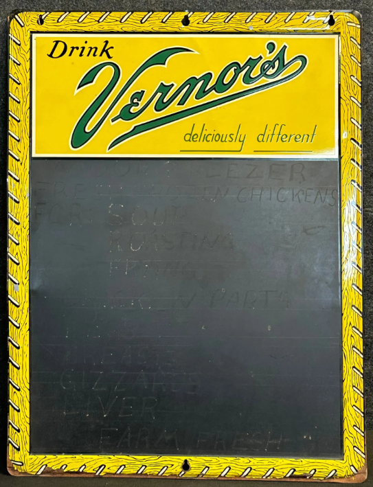 Vernors 1950s Detroit SST Self Framed Soda Pop Menu Board