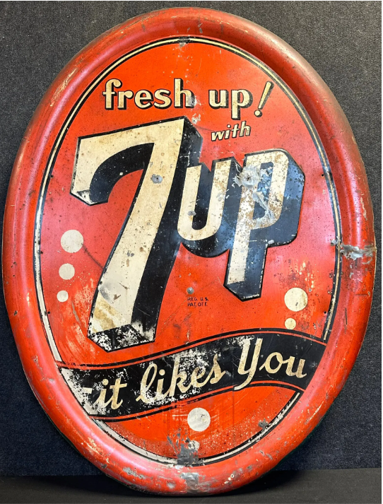 Fresh Up 7up It Likes You 1940s Self Framed 39″ SST Soda Pop Sign