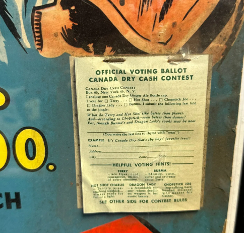 Canada Dry Cash Contest Terry and the Pirates Cardboard Easel Back Soda Pop Sign