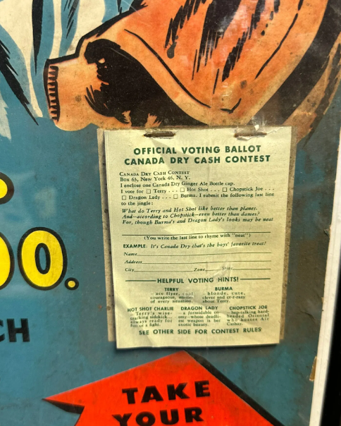 Canada Dry Cash Contest Terry and the Pirates Cardboard Easel Back Soda Pop Sign