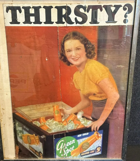 Green Spot Orange Ade Thirsty? Cardboard Soda Pop Sign