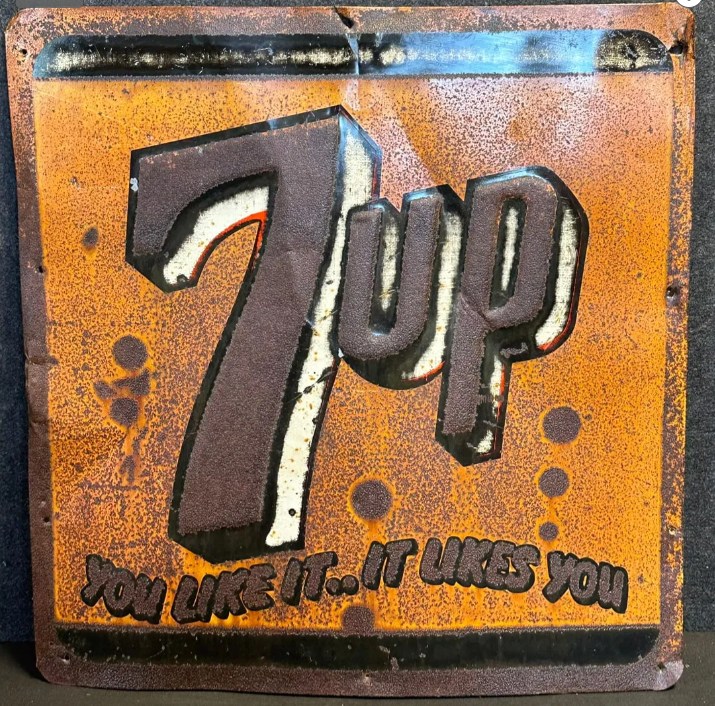 7up It Likes You Embossed SST Soda Pop Sign