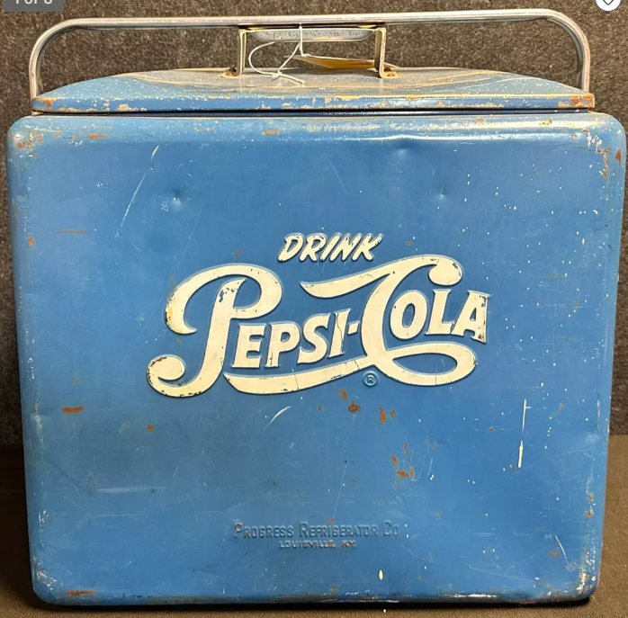 Pepsi Cola Embossed Blue Soda Pop Beverage Cooler by Progress with Original Insert