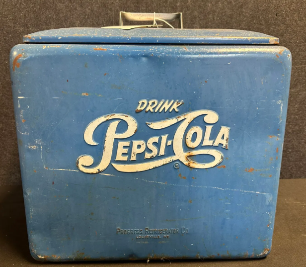 Pepsi Cola Embossed Blue Soda Pop Beverage Cooler by Progress with Original Insert