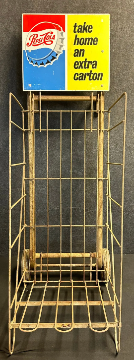 Pepsi Cola 1960s Soda Pop Bottle Store Display Carrier Rolling Rack