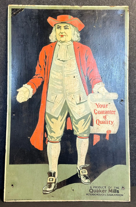 1924 Quaker Mills Oats Cardboard Easel Back Advertising General Store Sign with Attached Document