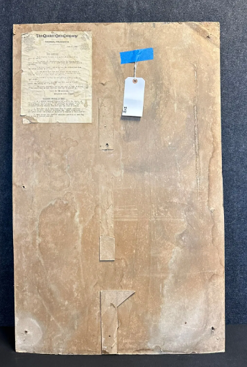 1924 Quaker Mills Oats Cardboard Easel Back Advertising General Store Sign with Attached Document
