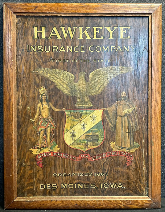 Hawkeye Insurance Company Des Moines Iowa Painted Wood Sign