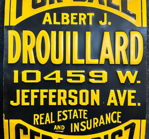 Albert J Drouillard Jefferson Ave Detroit Michigan Real Estate & Insurance SST Embossed Sign