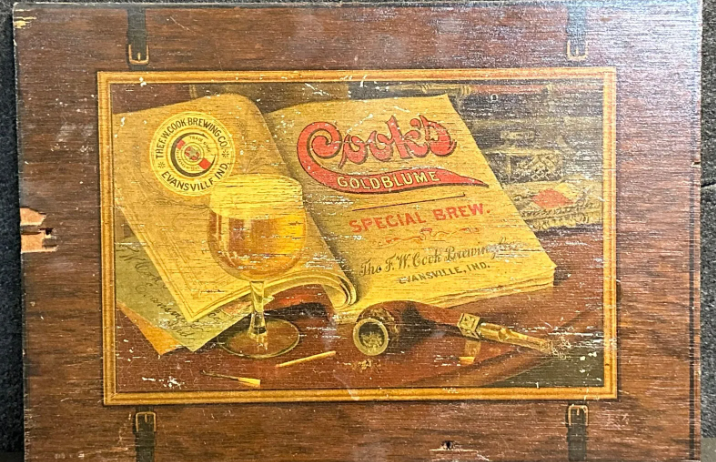 Cooks Goldblume Wood Lithograph Beer Evansville Indiana Sign