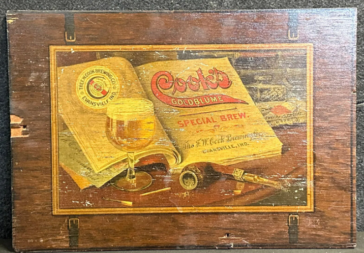 Cooks Goldblume Wood Lithograph Beer Evansville Indiana Sign