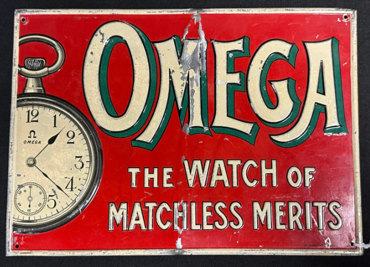 Omega The Watch of Matchless Merits SST Embossed Jewelry Sign
