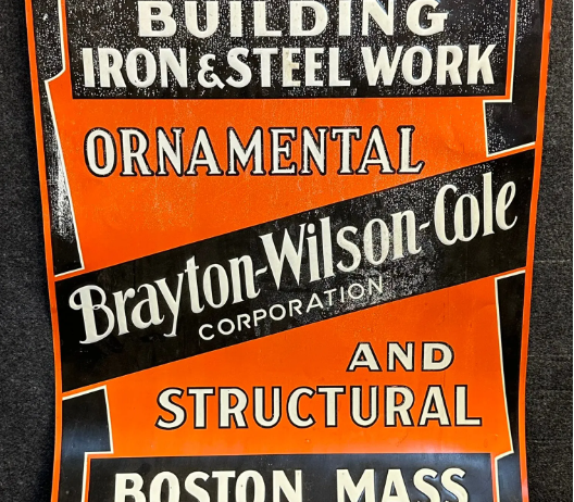 Brayton Wilson Cole Building & Iron Steel Work Boston Mass SST Embossed Sign