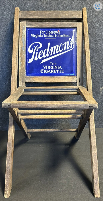 Piedmont Tobacco Cigarettes Wood Chair with Porcelain Sign