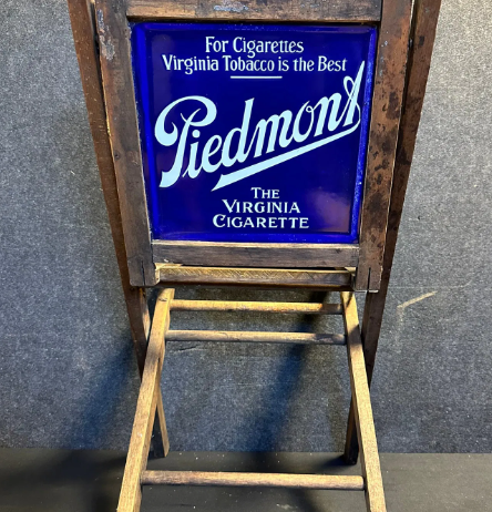 Piedmont Tobacco Cigarettes Wood Chair with Porcelain Sign