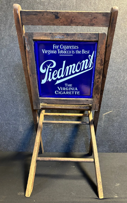 Piedmont Tobacco Cigarettes Wood Chair with Porcelain Sign