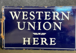 Western Union Here DSP Cobalt Blue Flange Sign