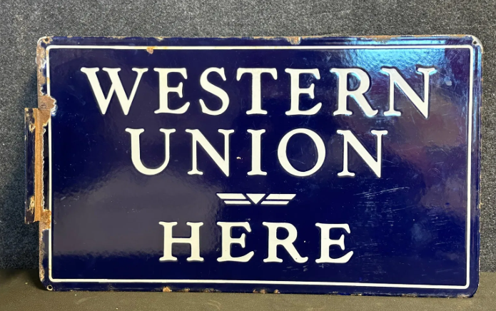 Western Union Here DSP Cobalt Blue Flange Sign