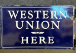 Western Union Here DSP Cobalt Blue Flange Sign