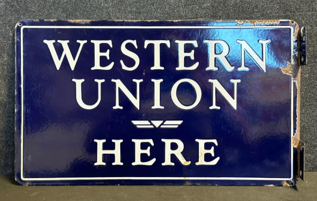 Western Union Here DSP Cobalt Blue Flange Sign