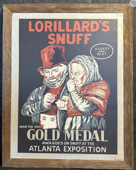 Lorillard’s Snuff Gold Medal Framed Atlanta Exposition Paper on Masonite Sign