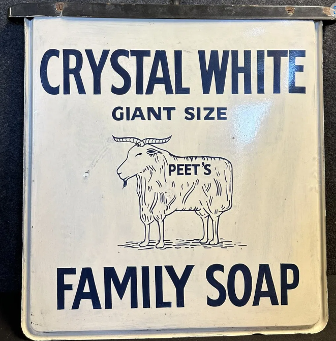 Crystal White PEET’S Family Soap Goat Hand Painted Advertising Sign