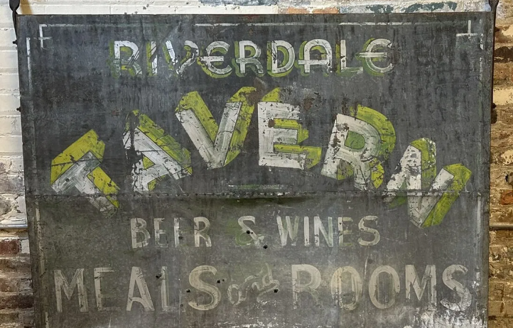 Riverdale Tavern Beer & Wines Meals and Rooms Michigan Hanging DST Sign