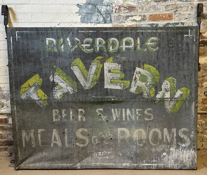 Riverdale Tavern Beer & Wines Meals and Rooms Michigan Hanging DST Sign