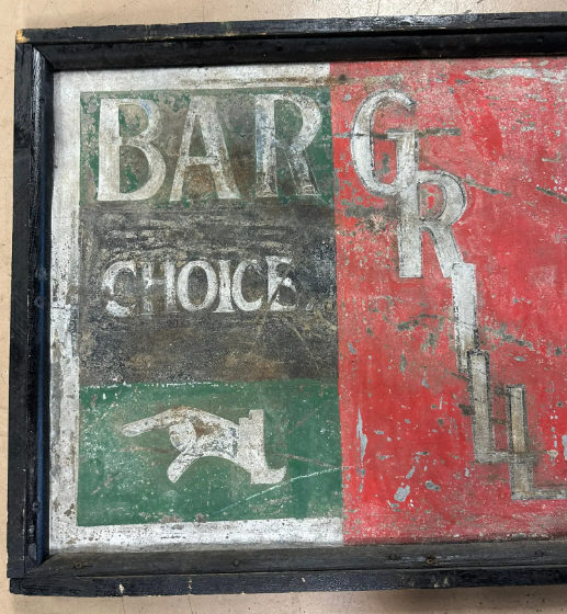 Bar Grill Wines & Liquors Hand Painted Advertising Wood Framed Restaurant Sign