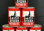 Lot of 6 Full Penn Drake Motor Oil Quart Cans