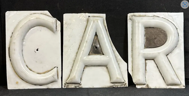1920s CAR Milk Glass Letters for Advertising Sign