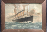 Cunard Line Lusitania Mauretania Cardboard Lithograph Sign