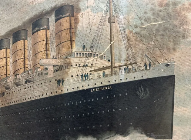 Cunard Line Lusitania Mauretania Cardboard Lithograph Sign