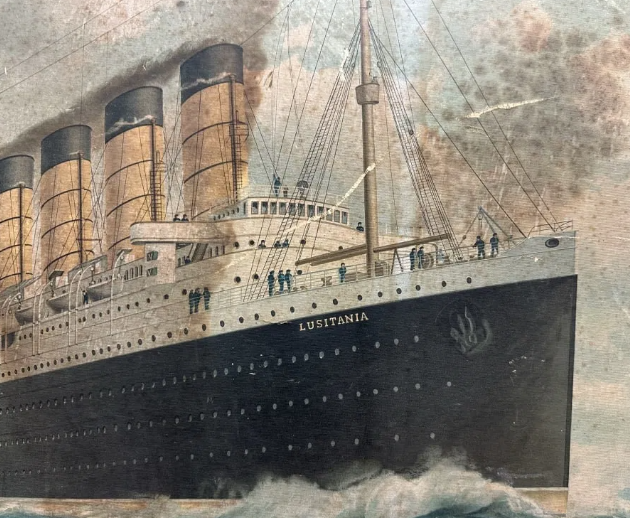 Cunard Line Lusitania Mauretania Cardboard Lithograph Sign