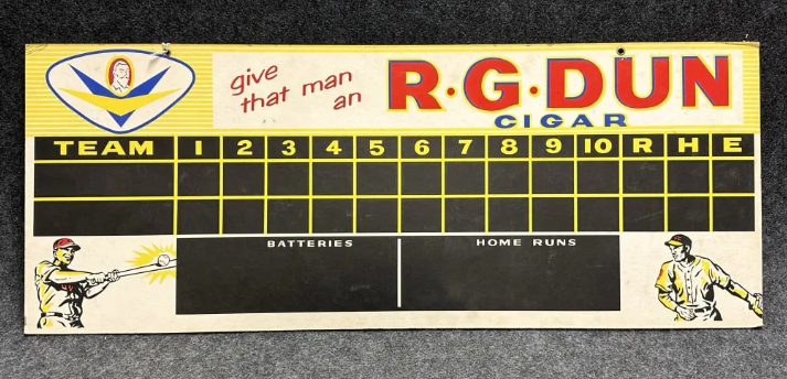 R. G. Dun Cigar Double Sided Football Baseball Scoreboard Cardboard Sign