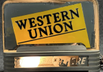 Western Union “Telegraph Here” Reverse Glass Painted Countertop Lighted Display Sign