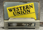 Western Union “Telegraph Here” Reverse Glass Painted Countertop Lighted Display Sign