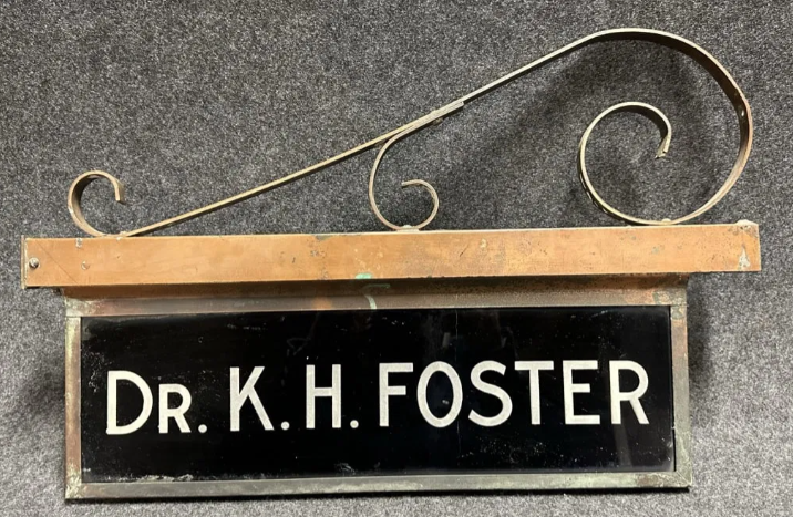 Dr. K. H. Foster Brass Flange Lighted Art Deco Advertising Sign with Bracket
