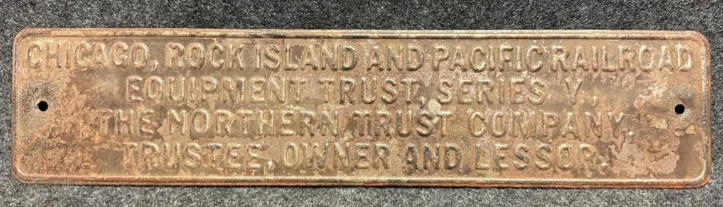 1920s Chicago Rock Island & Pacific Railroad Embossed Metal Sign