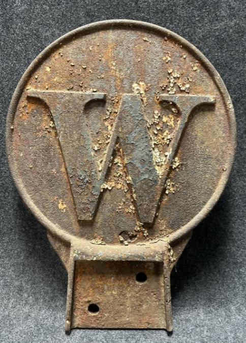 Railroad Embossed Cast Iron “R” & “W’ Whistle Sign