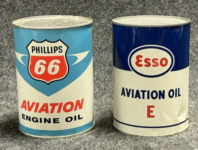 Full Phillips 66 & Esso Aviation Metal Motor Oil Quart SST Cans