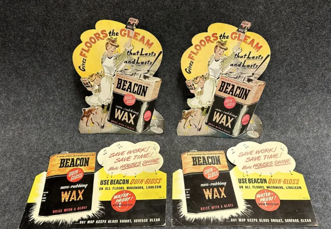Four Beacon Wax 1940s Cardboard Easel Back Signs