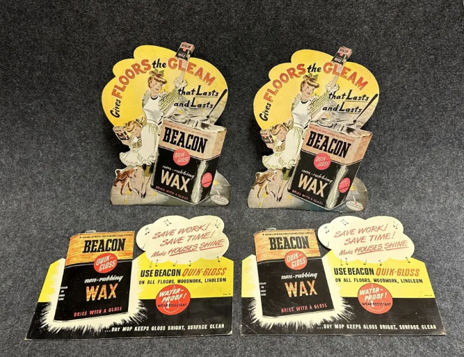 Four Beacon Wax 1940s Cardboard Easel Back Signs